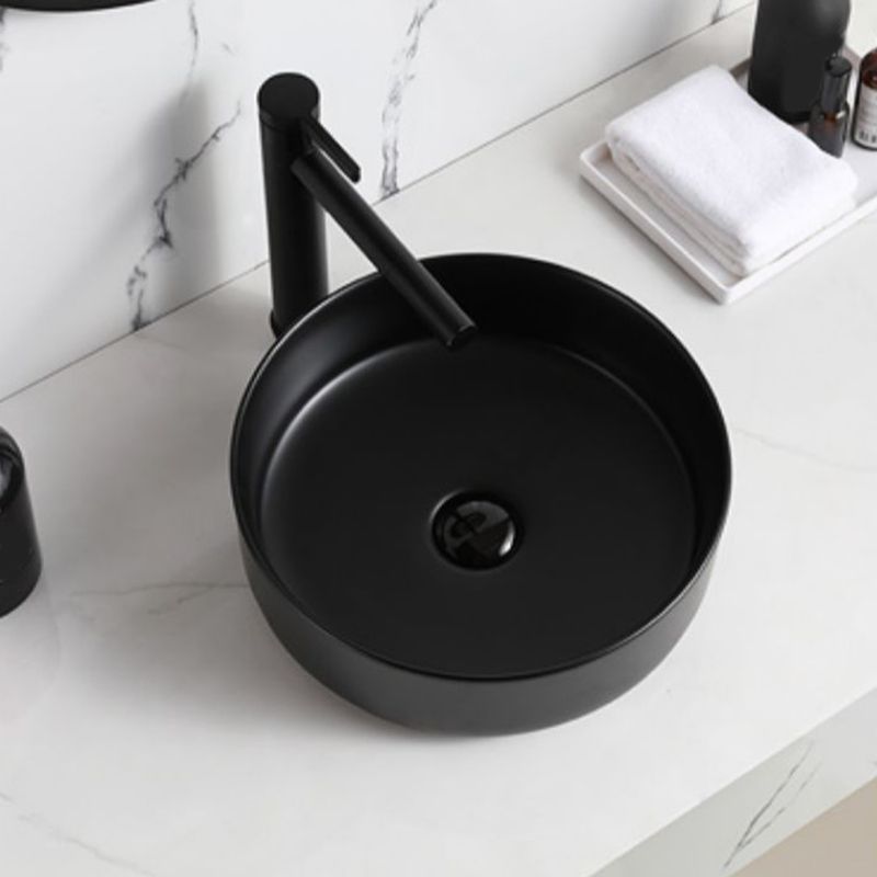 Modern Style Vessel Sink Pure Color Round Ceramic Vessel Sink