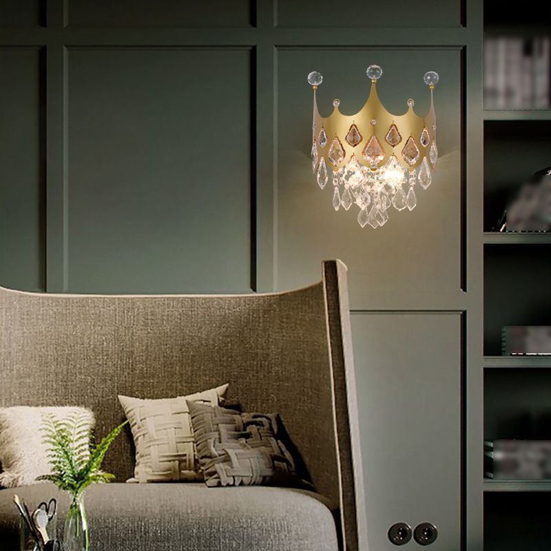 2 - Light Crown Shape Wall Light in Gold Post Modern Wall Sconce with Crystal Accents