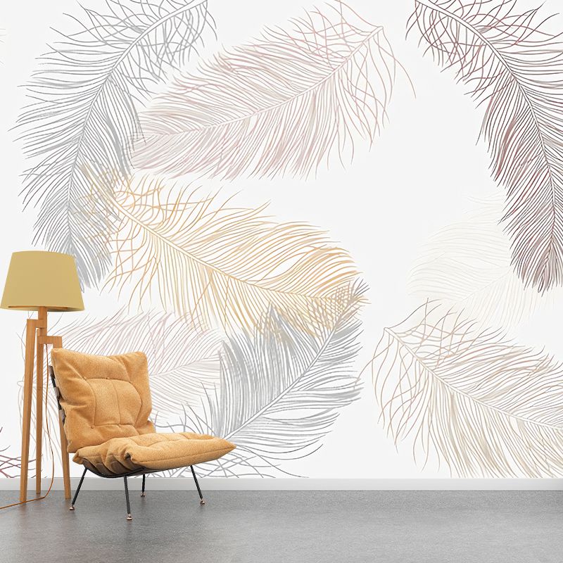Custom-Printed Illustration Simple Mural Wallpaper for Children's Bedroom with Feather in Beige
