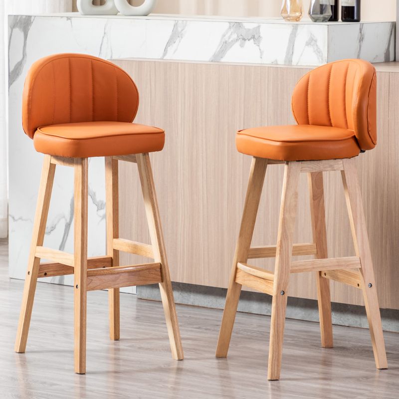 Industrial Solid Wood Bar Stools PU Leather Barstools with Low Back