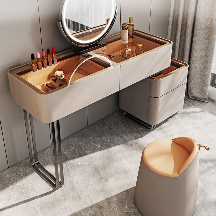 Vanity Mirrored Wood Dressing Table Glass Top Make-up Vanity