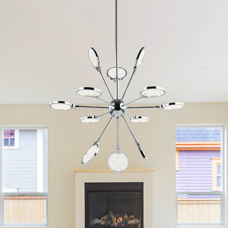 Sputnik Hanging Chandelier modernista LED metálico LED cromo Luz colgante suspendida con sombra acrílica en luz cálida/blanca