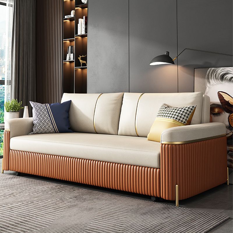 Modern Faux Leather Sleeper Upholstered Square Arms Sofa Bed in Orange
