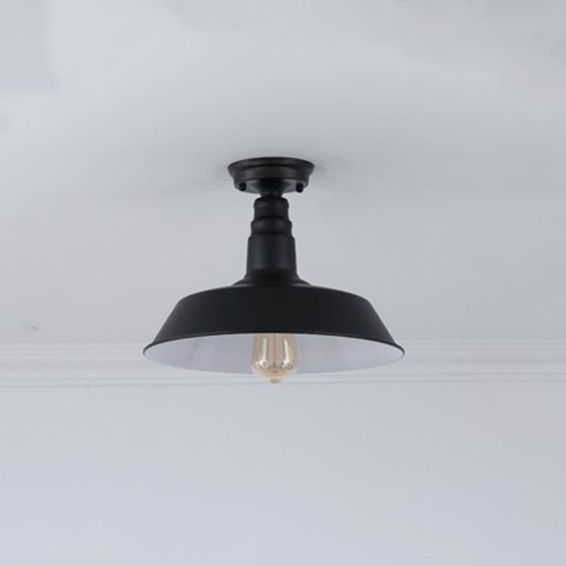 Black Shaded Semi Flush Light Fixture Industrial Metal Aisle Ceiling Light