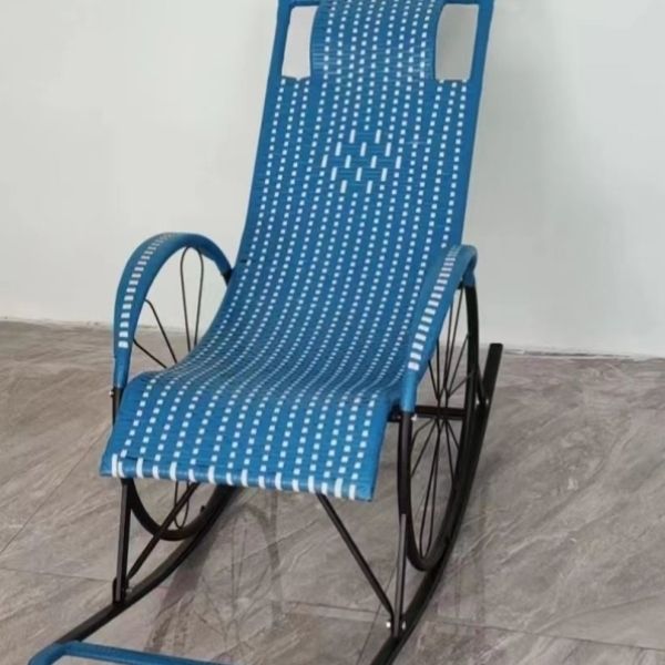 Contemporary Spindle Rattan Rocking Chair Wheel Handrail Design Metal Frame Rocker Chair