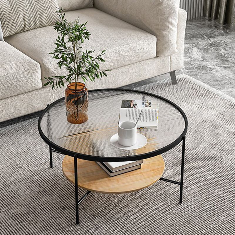 17.72" Tall Contemporary Style Coffee Cocktail Table Glass-Topped Coffee Table