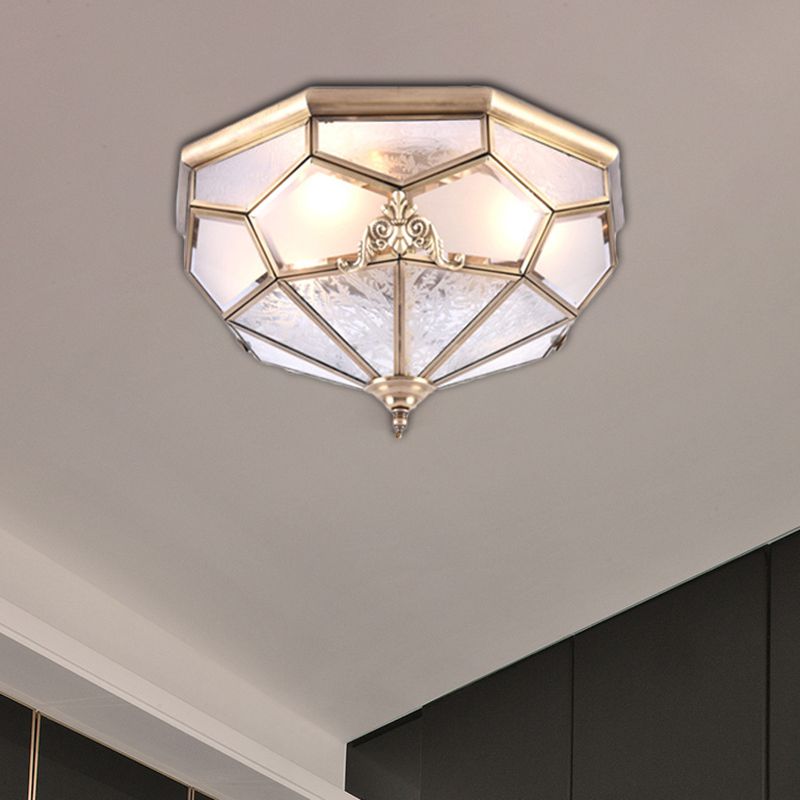 3/4/6 Lights Curved Frosted Glass Pane Flush Ceiling Light Classic Gold Bowl Bedroom Flush Mount Lamp