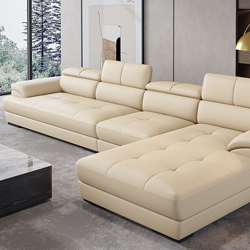 Beige Contemporary Sofa with Pillow Top Arm and Storage 27.6"