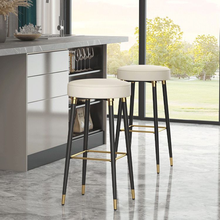 Glam Black Iron Barstool Simple Backless Indoor Tall Stool with Leather Seat