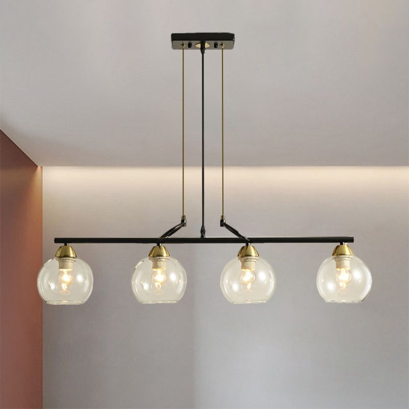 Contemporary Global Hanging Chandelier Clear/Prismatic Glass 3/4 Bulbs Dining Hall Pendant Light Kit in Black