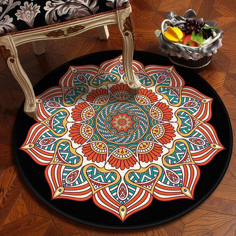 Moroccan Mandala Rug Multi-Colored Synthetics Rug Stain Resistant Anti-Slip Machine Washable Carpet for Dining Room