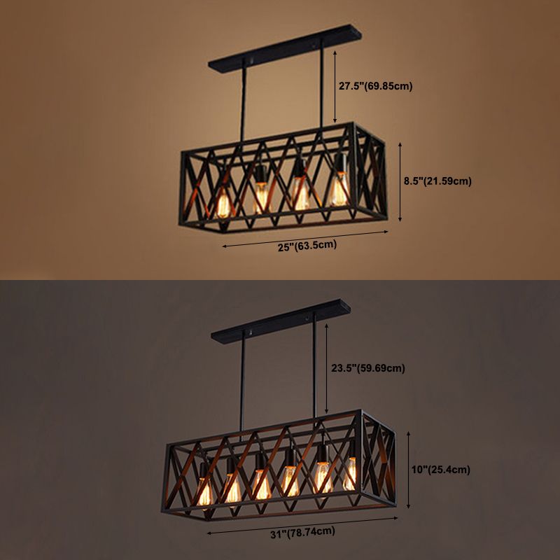 Cuboid Island Chandelier Lights Industrial Kitchen Island Lighting Metal Island Pendants in Black