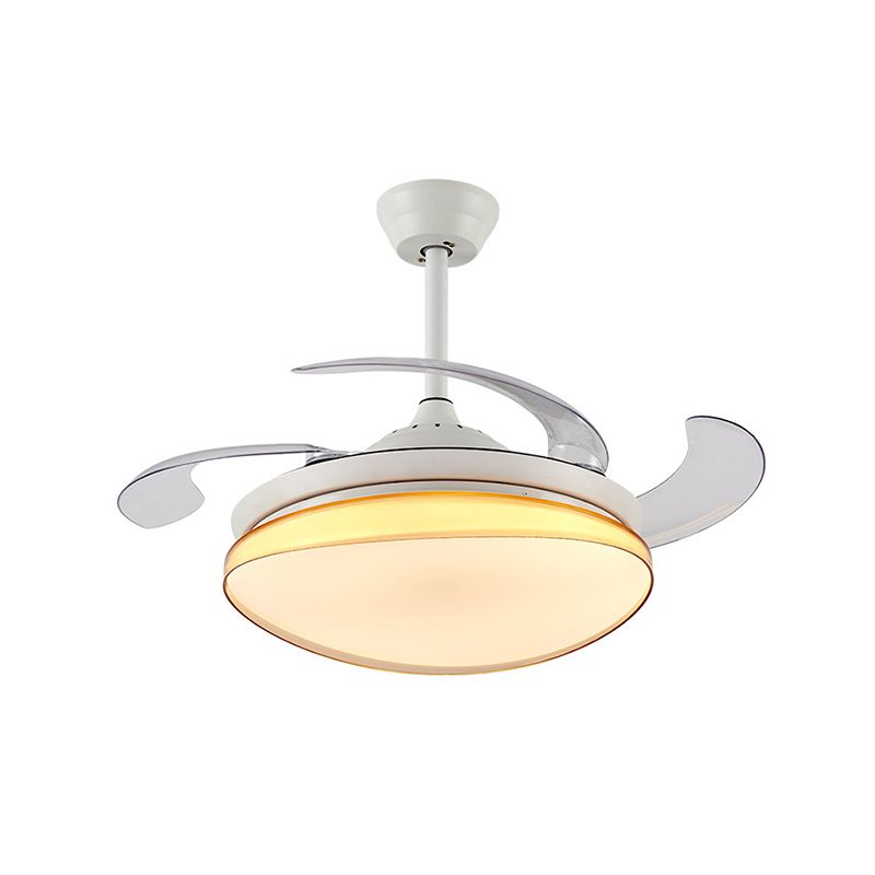 Iluminación del ventilador de sala de estar curvado LED de metal simple 42 "W White Semi Flush Mount Lighture con control remoto/de pared/conversión de frecuencia y control remoto, 4 cuchillas