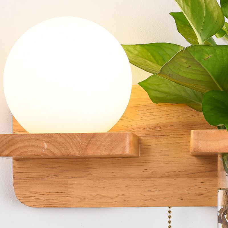 Modern Style Ball Shape Wall Light Wood 1 Light Sconces for Bedroom without Plant