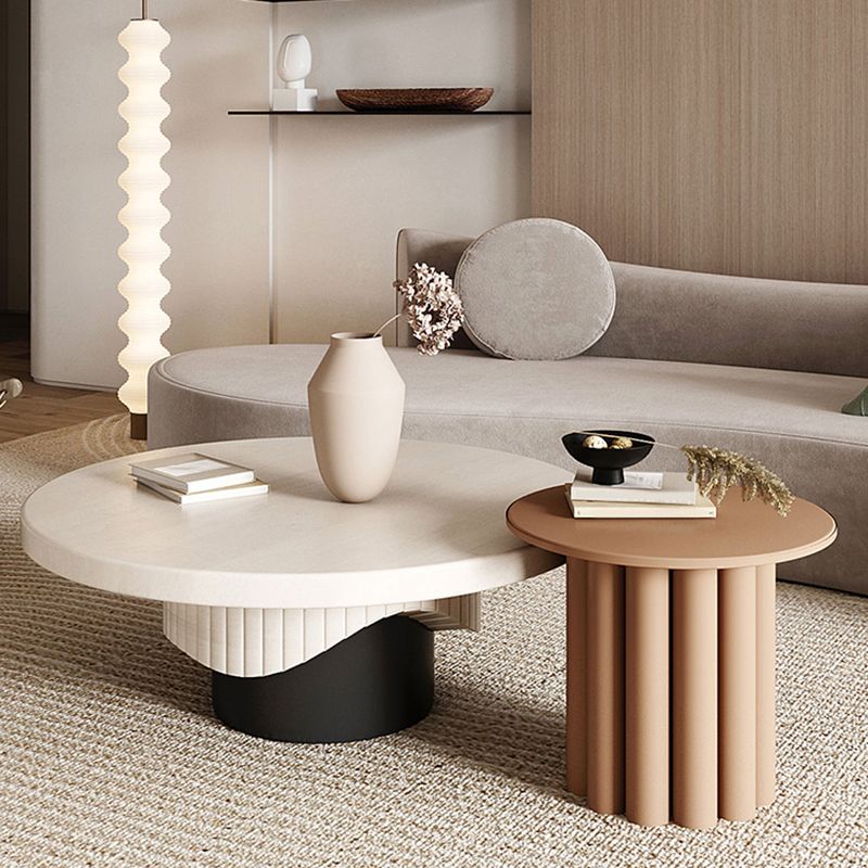 Nordic Wood Pedestal Coffee Table Macaroon Round Nesting Coffee Table