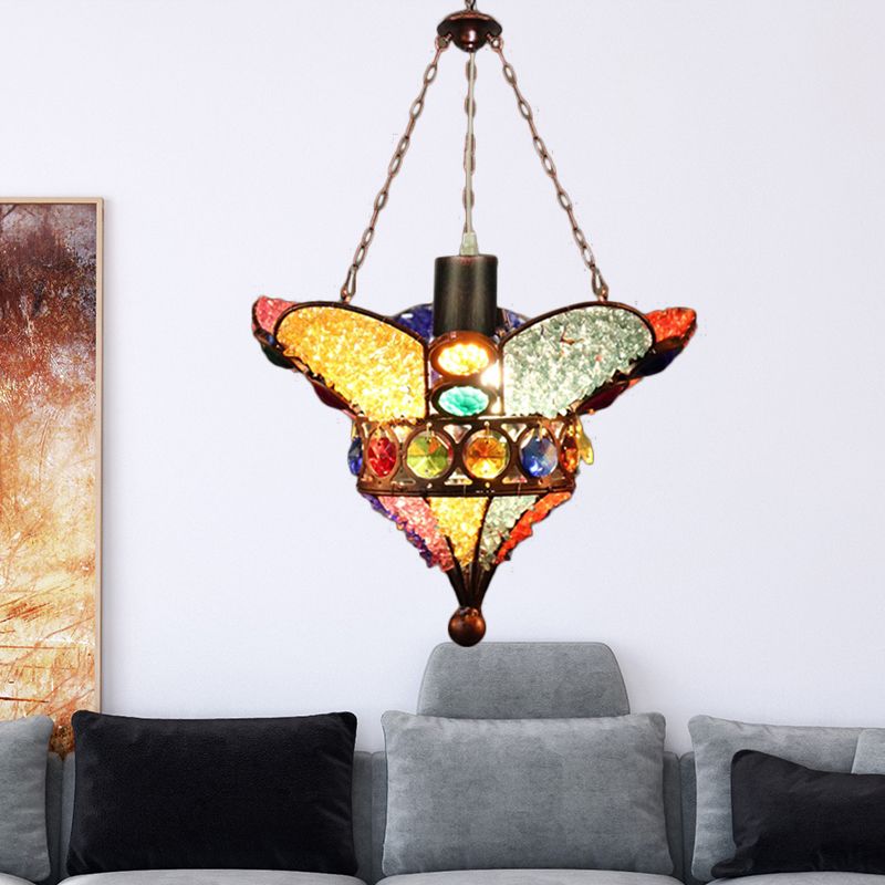 Scalloped Restaurant Suspension Light Bohemian Metal 1 Bulb Red/Yellow Down Lighting Pendant