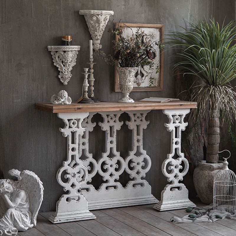 Wood Rectangle Console Table Distressed Accent Table for Hall