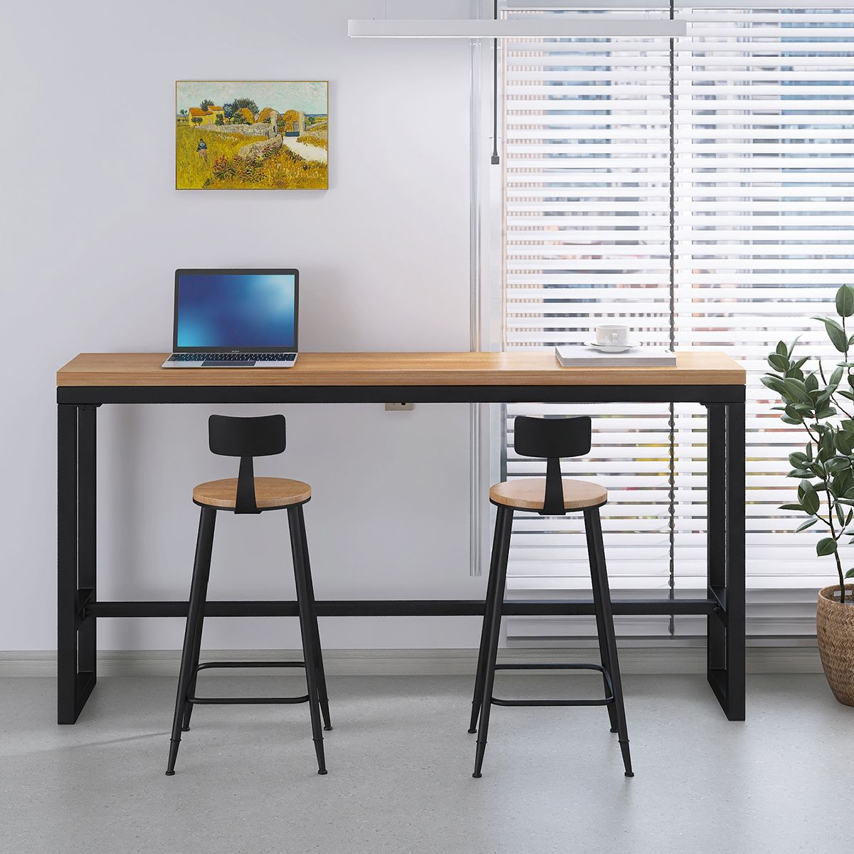 Modern 1/3 Pieces Bar Table Set Rectangle Pine Wood Counter Table with Stools for Cafe