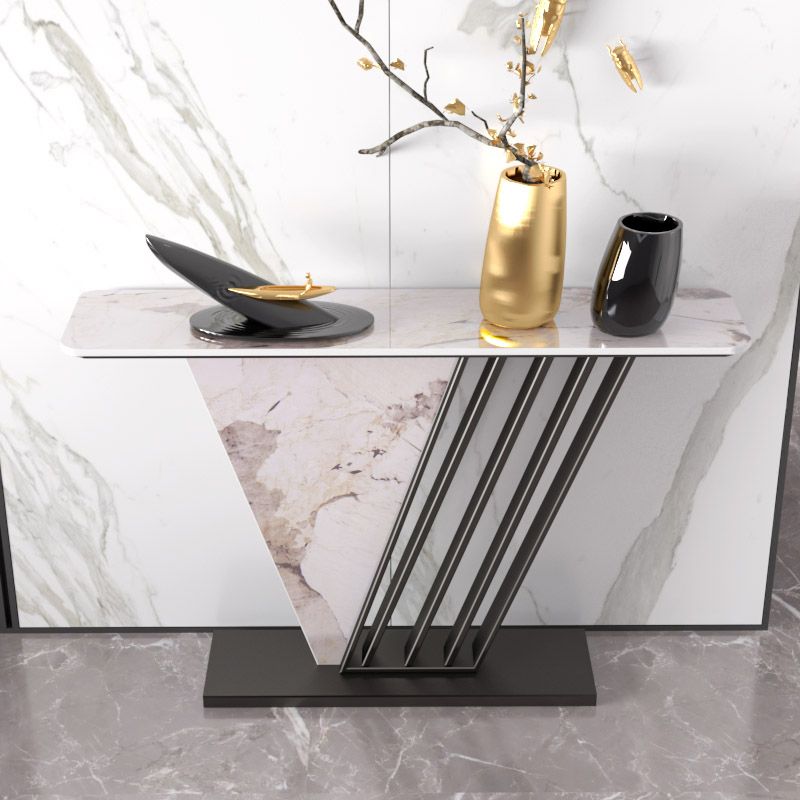Stone Rectangle Accent Table Modern 31.5" Tall Console Table with 1 Shelf