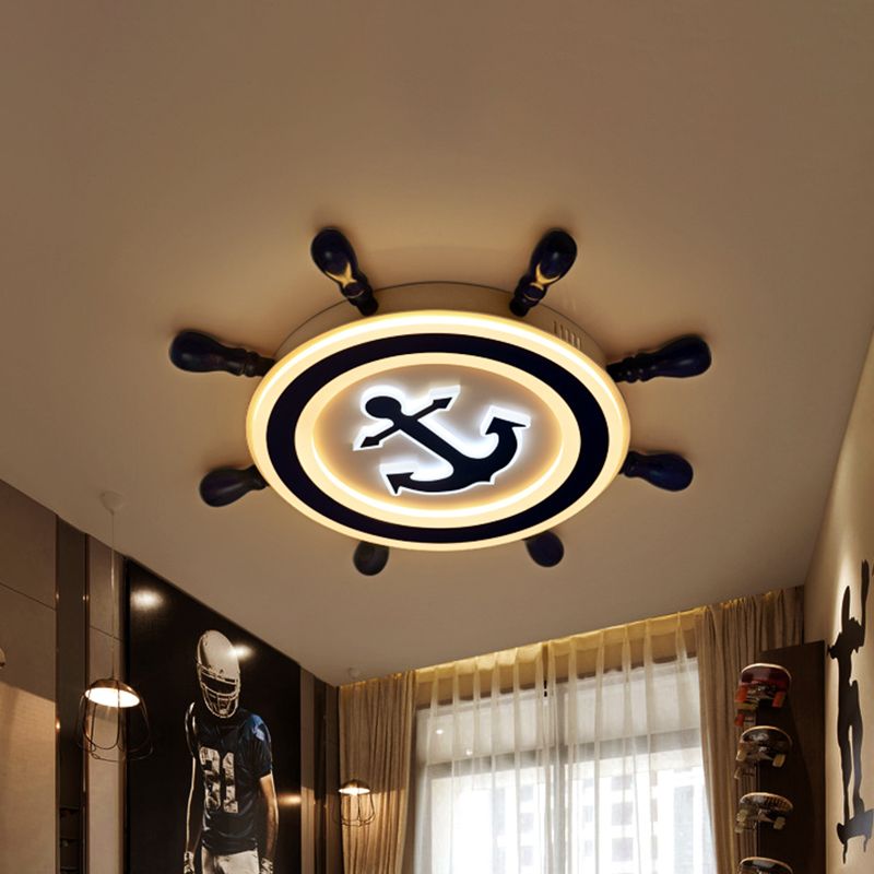 21.5 "/ 25.5" large gouvernail plafonnier en métal style enfant LED bleu encastré luminaire