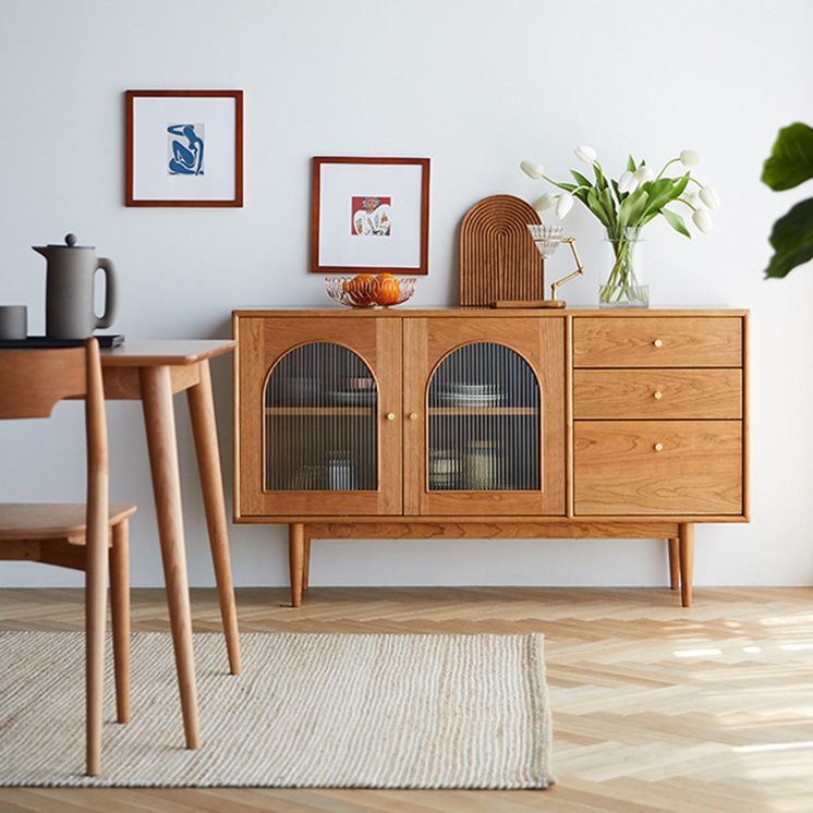 Mid-Century Modern Cabinet Cherry 1Shelves 3 - Drawer Knobs Straight Legs Accent Cabinet
