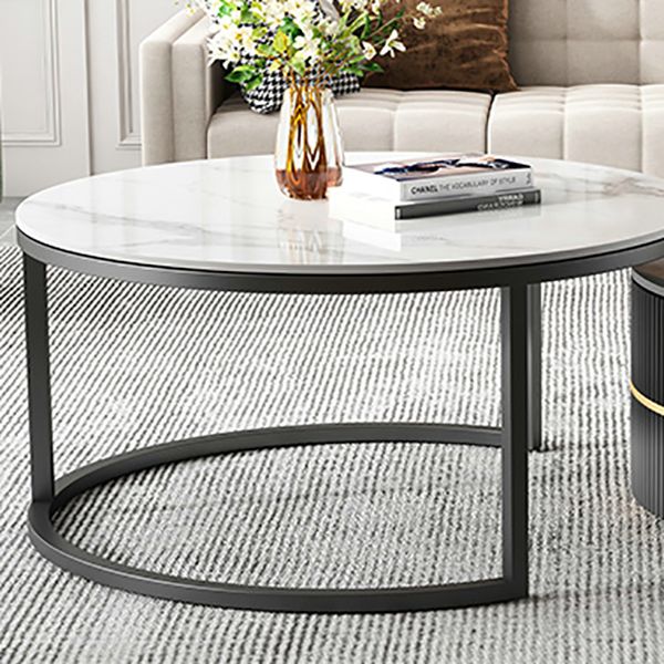 Round Slate Coffee Table Set Frame Cocktail Table with 2 Storage Drawers