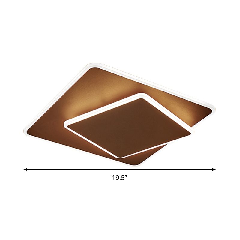Square Flush Mount Lighting Modernism Acrylic White/Coffee 16"/19.5" Wide LED Ceiling Light in Warm/White Light
