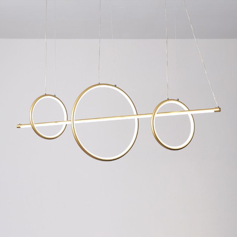 Circle and Linear Pendant Lamp Minimalist Acrylic Black/Gold LED Island Lighting in Warm/White Light, 35.5"/43" Width