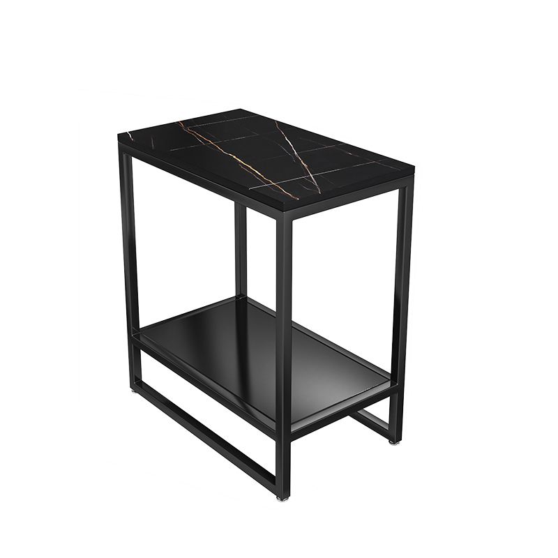 Metal Nightstand Contemporary Glass Top Night Table with Shelves