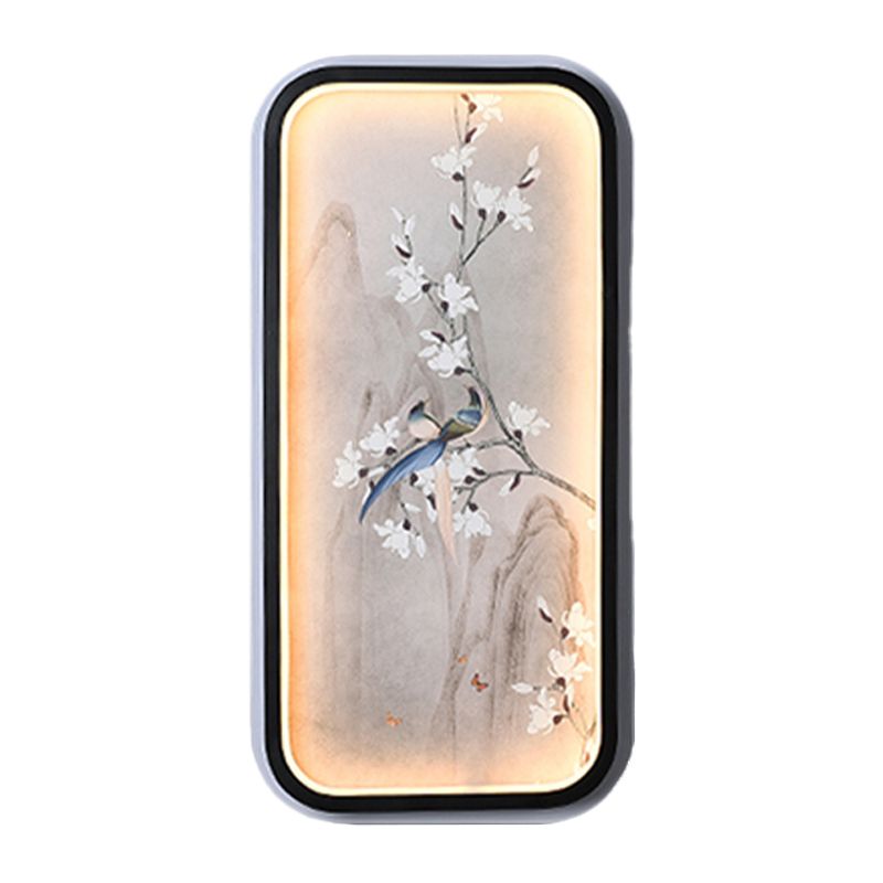 Tissu de dessin à l'oiseau et à la fleur Lampe murale chinoise en noir et blanc