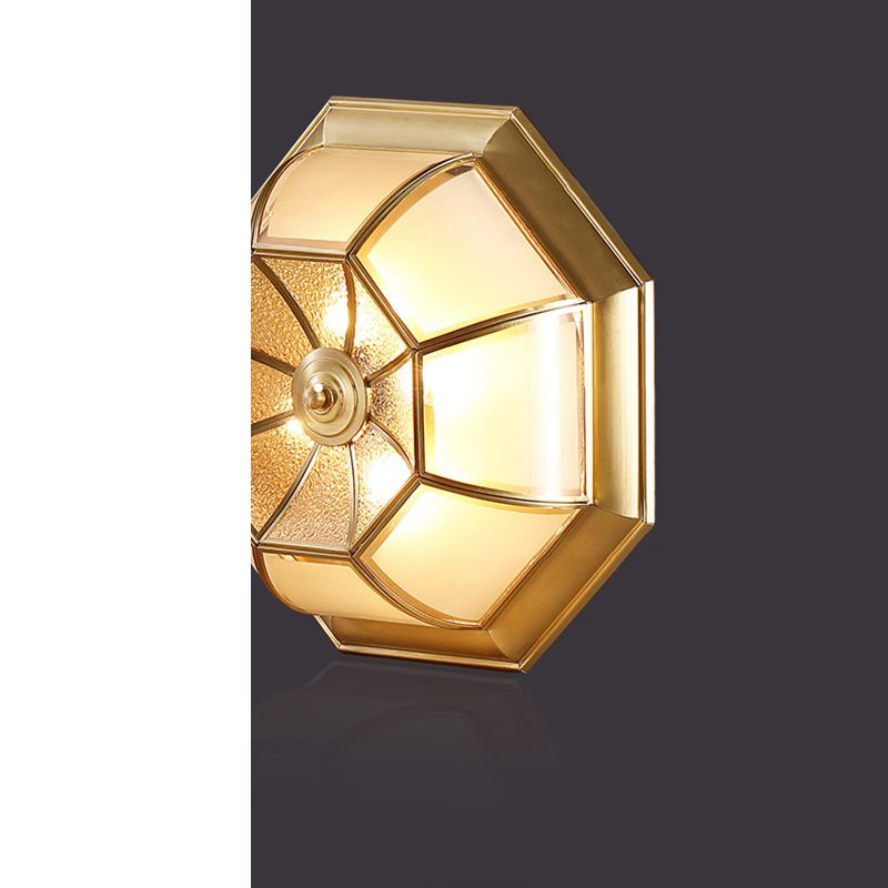 Shaded Living Room Flush Mount Light Fixture Traditional Glass Gold Flushmount Ceiling Lamp