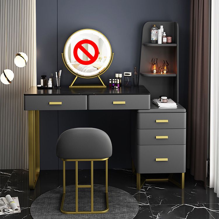 Luxurious Stone Top Makeup Vanity Table Stool Set 51.18" H 5-Drawer Dresser
