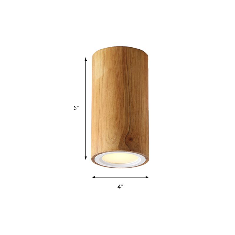 Lámpara empotrada cilíndrica de madera estilo asiático, montaje empotrado en color beige para comedor