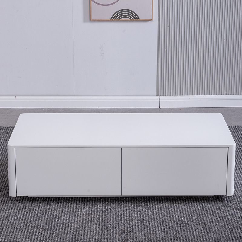 4 Drawers Contemporary Coffee Table in White Solid Wood 13.8" H Cocktail Table