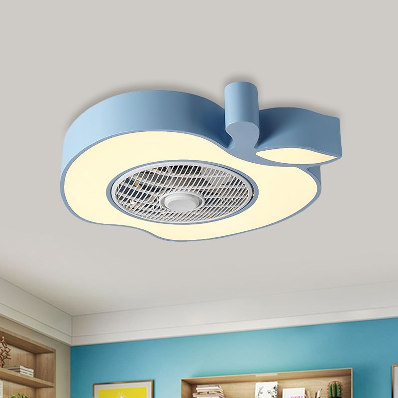 Apple Baby Room Ceiling Fan Lighting Acrylic Kids 21" Wide LED Semi Flush Mount Fixture with Front Grille in Pink/Black/White