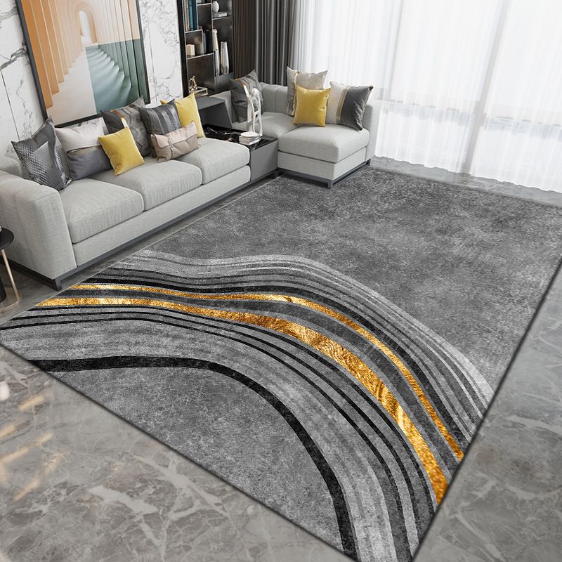 Grey Contemporary Rug Polyester Graphic Rug Washable Rug for Sitting Room