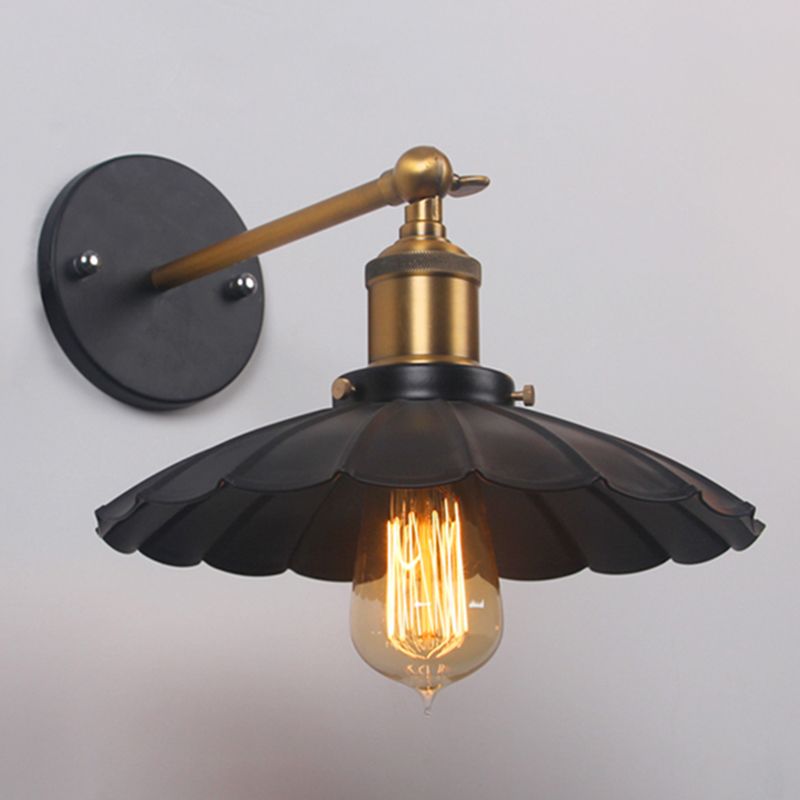 Shaded Bathroom Wall Sconce Vintage Metal Single Black Wall Mount Lighting Fixture
