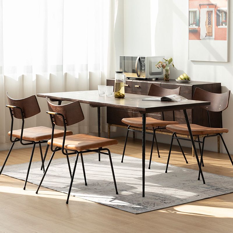 Glam Style Oak Wood Dining Table 4 Legs Table for Living Room