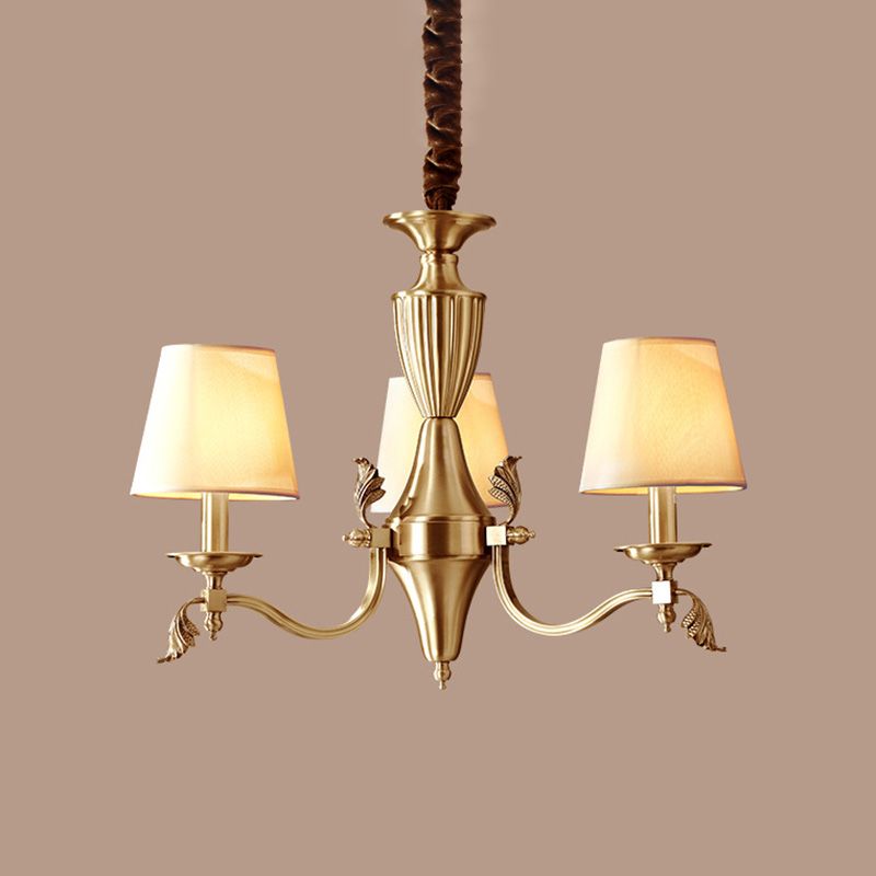 Brass Candelabra Ceiling Lighting Modern Metallic Chandelier Light Fixture with Tapered Fabric Shade