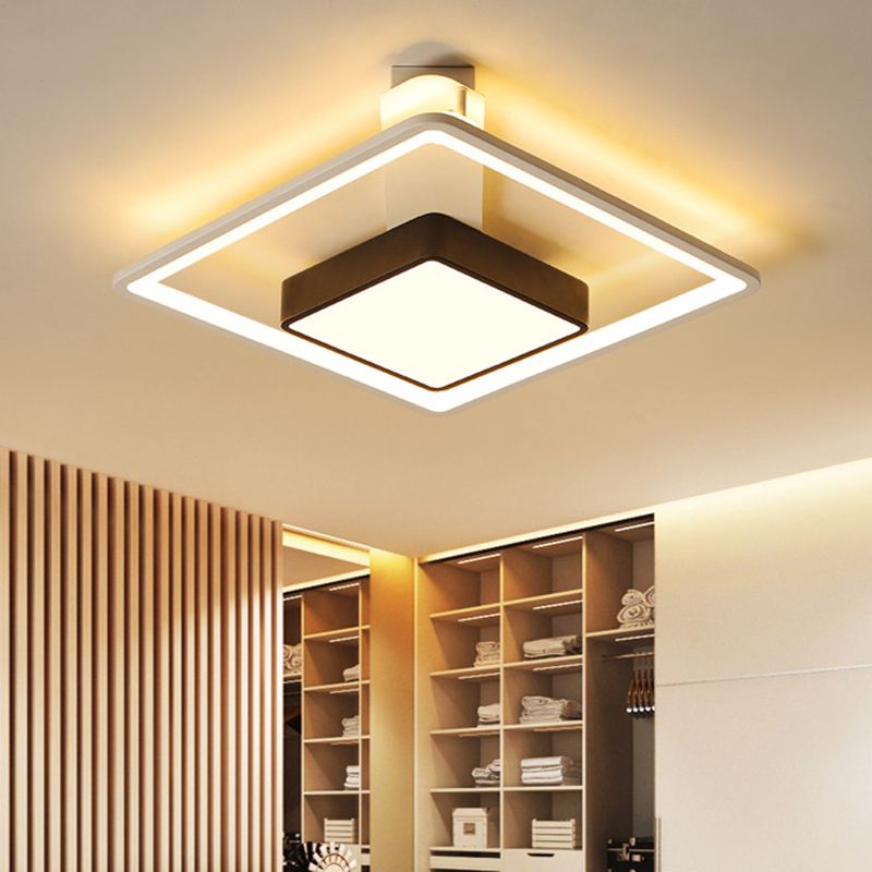 16"/19.5" W Iron Square Flushmount Minimalist Black and White LED Flush Mount Lighting, White/Warm Light
