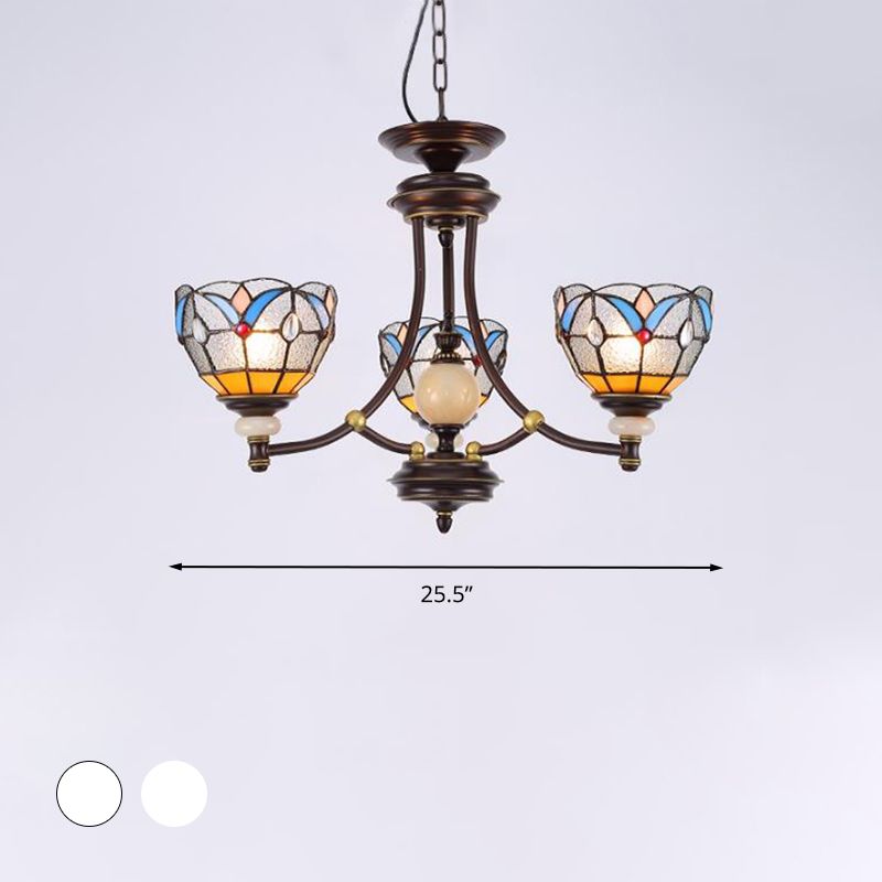 White/Clear Glass Domed Shade Chandelier Light Fixture Mediterranean 3/5/8 Lights Suspension Lamp
