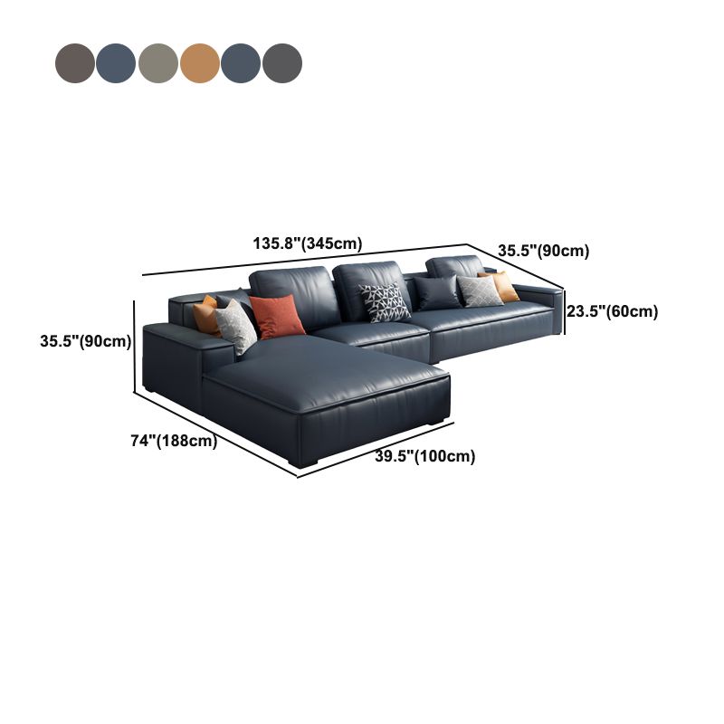 Contemporary Stationary Faux Leather Living Room Recessed Arm Sofa Chaise