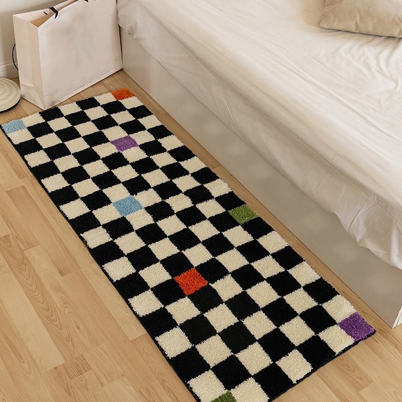 Black Modern Rug Polyester Grating Rug Stain Resistant Rug for Living Room