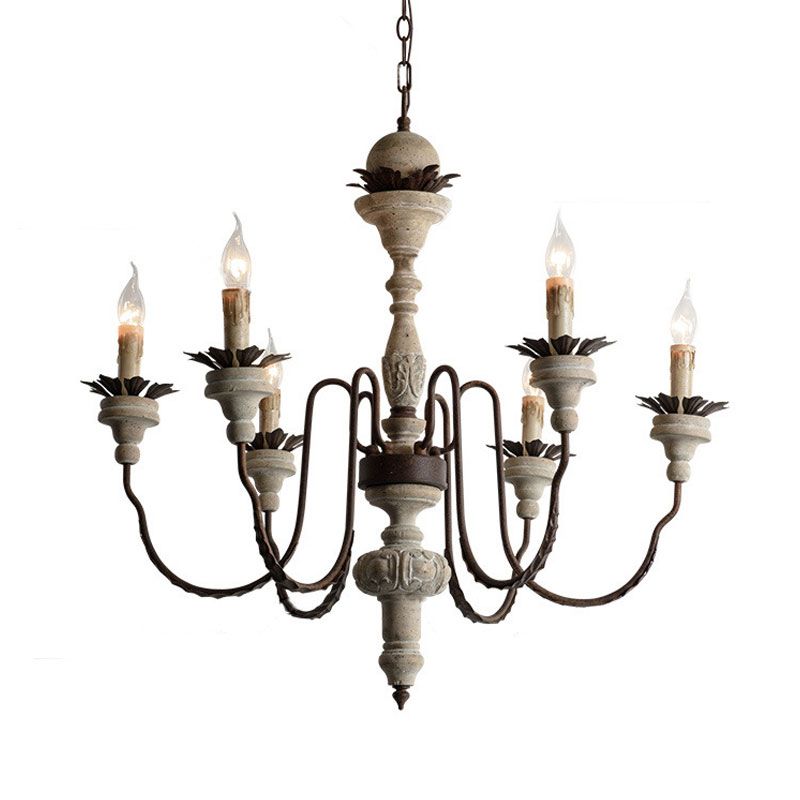 Candelabra Wood hangend licht met gouzeneck arm minimalisme 6-bulb restaurant kroonluchter verlichting in beige