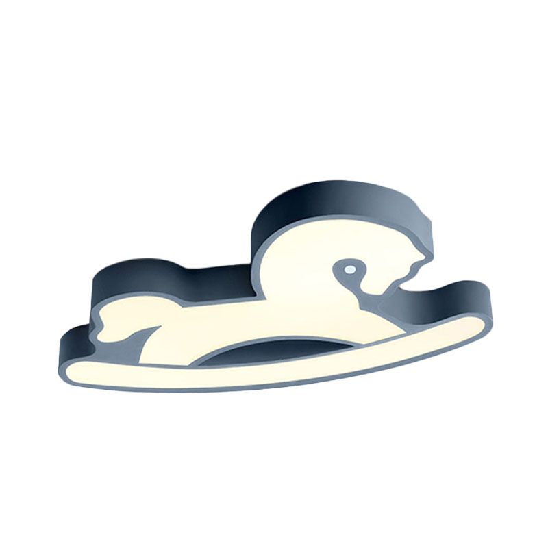 Horse Ceiling Flush Mount Nordic Acrylic Pink/Blue LED Flush Light Fixture for Children Bedroom