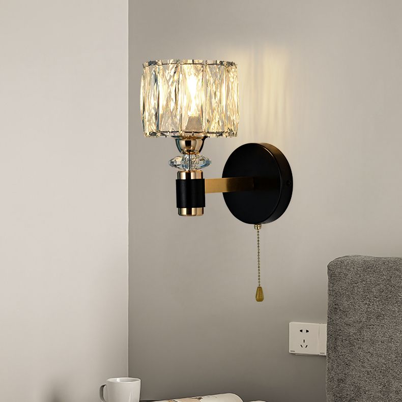 1 Lichtzylindrische Wandleuchte Leuchte Moderne Stil Schwarzer Kristallwandhalterung Beleuchtung