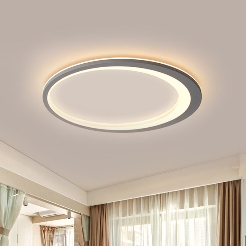 12"/16"/19.5" W Grey Oval Ring Ceiling Light Nordic Style LED Metallic Flush Mount Lamp in Warm/White/3 Color Light