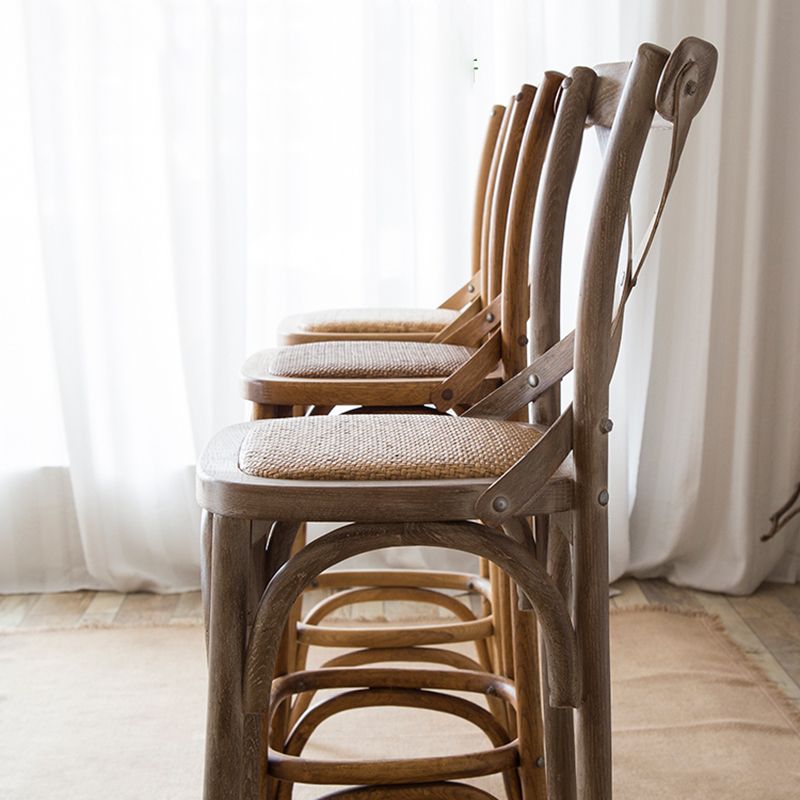 Oak Solid Wood and Rattan Bar Stool Modern Armless Indoor Bar Stool