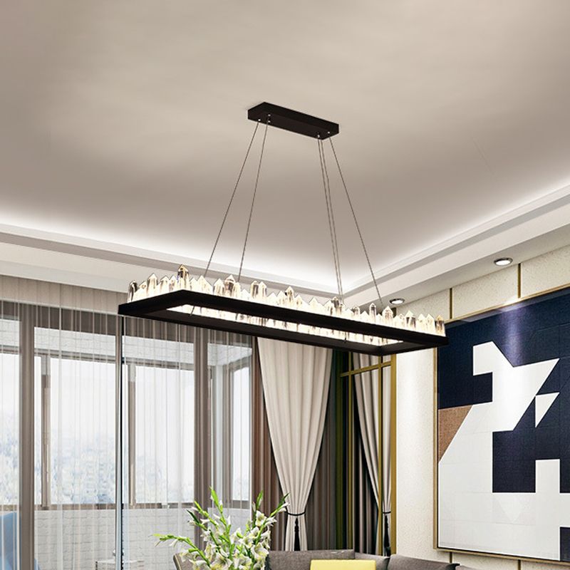 23.5"/31.5" W Rectangle LED Hanging Lamp Simplicity Black Crystal Icicle Island Ceiling Light in Warm/White Light