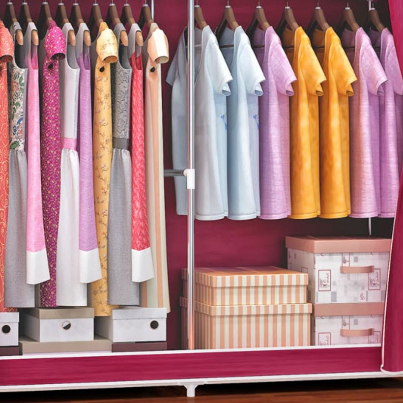 Contemporary Wardrobe Armoire Metal Wardrobe Cabinet - 51.18 x 18.11 x 66.14 Inches